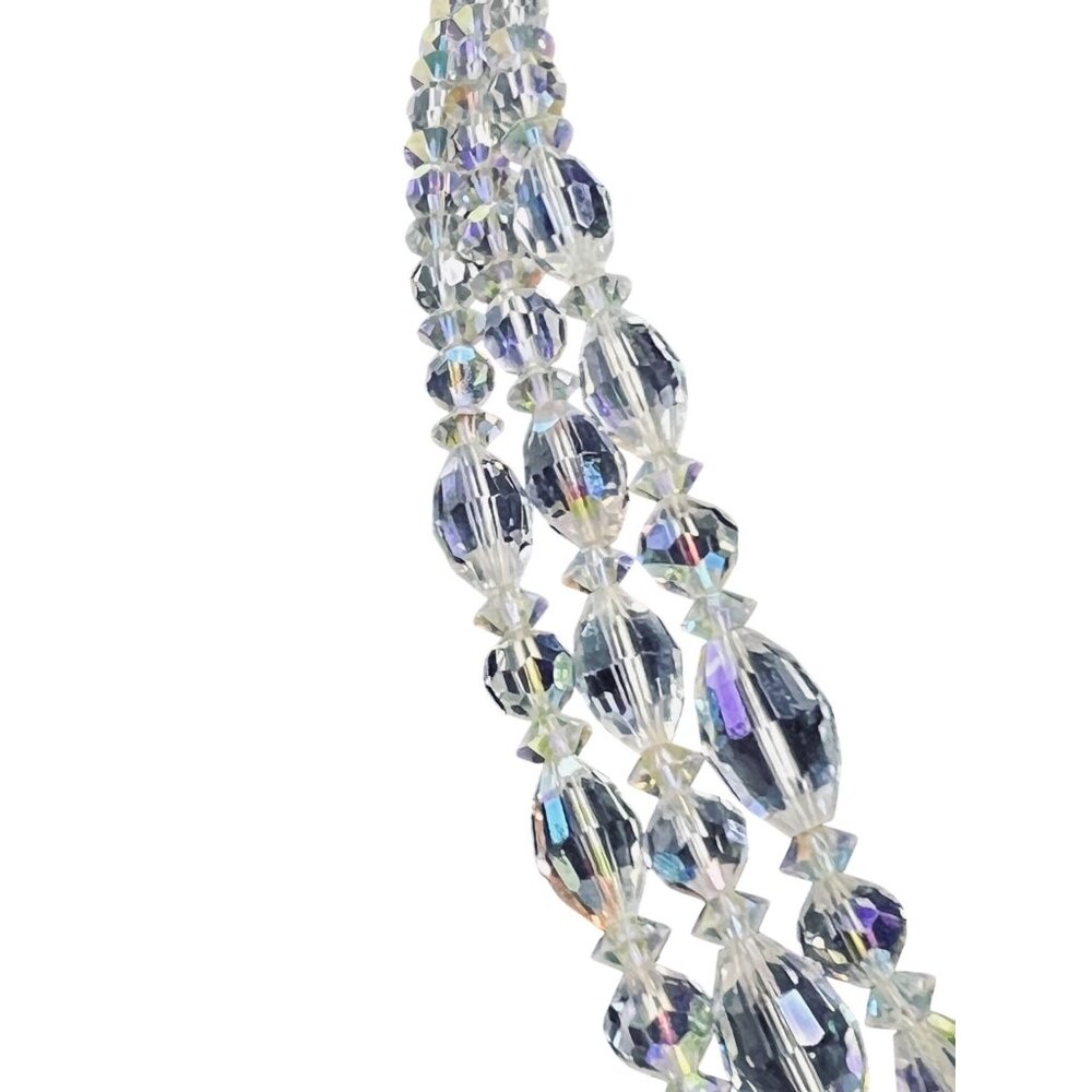 Vintage Triple Strand Aurora Borealis Rhinestone Beaded Necklace (6187) - Picture 2 of 8